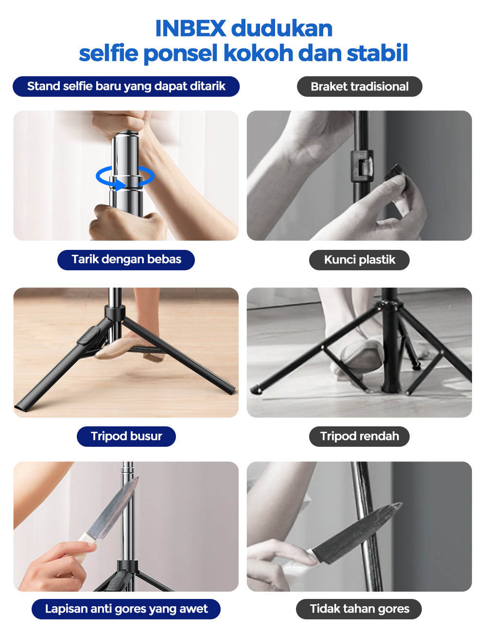 IB-3 Tongsis Tripod Bluetooth Remote handphone holder 70-160CM