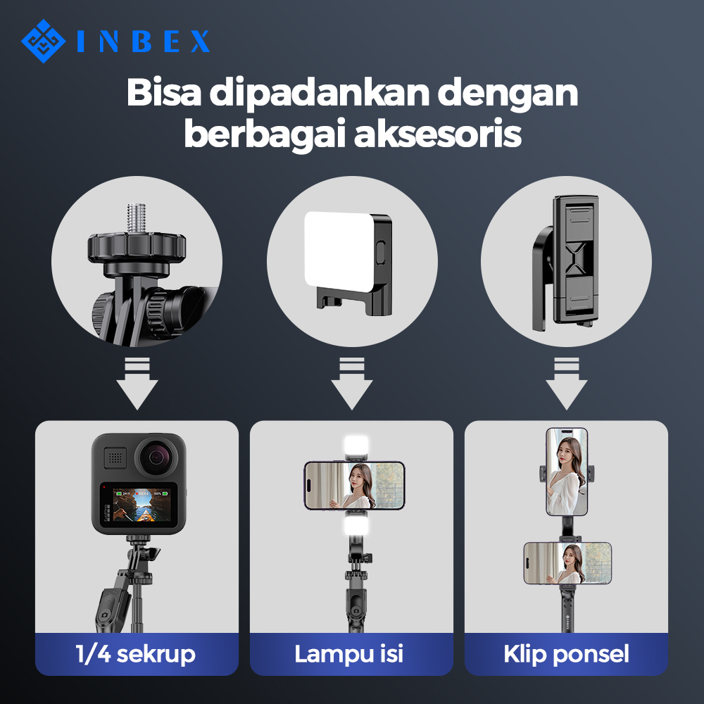 IB-4 Tongsis Tripod Bluetooth Remote with Video Light+Phone Holder
