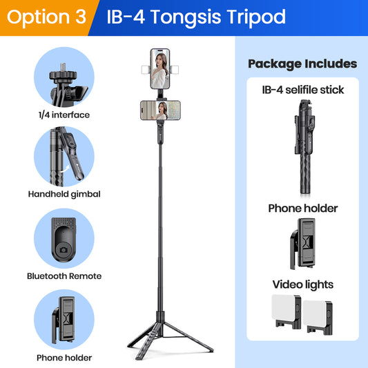 IB-4 Tongsis Tripod Bluetooth Remote with Video Light+Phone Holder