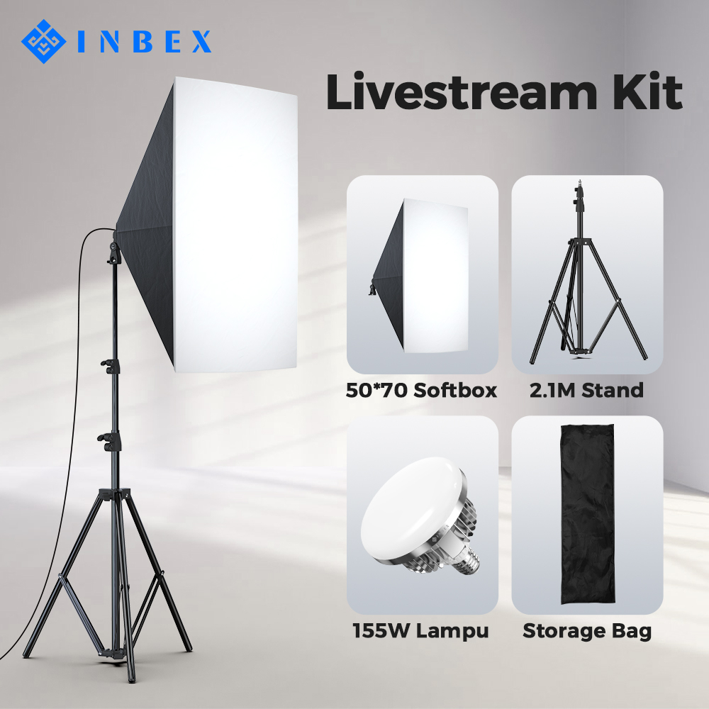 INBEX Softbox Kit Lighting Konten Kreator Ring Light 50x70cm 3 Warna 3000K-6000K