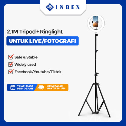 Tripod Kamera Portable Light Stand with Ringlight 210cm