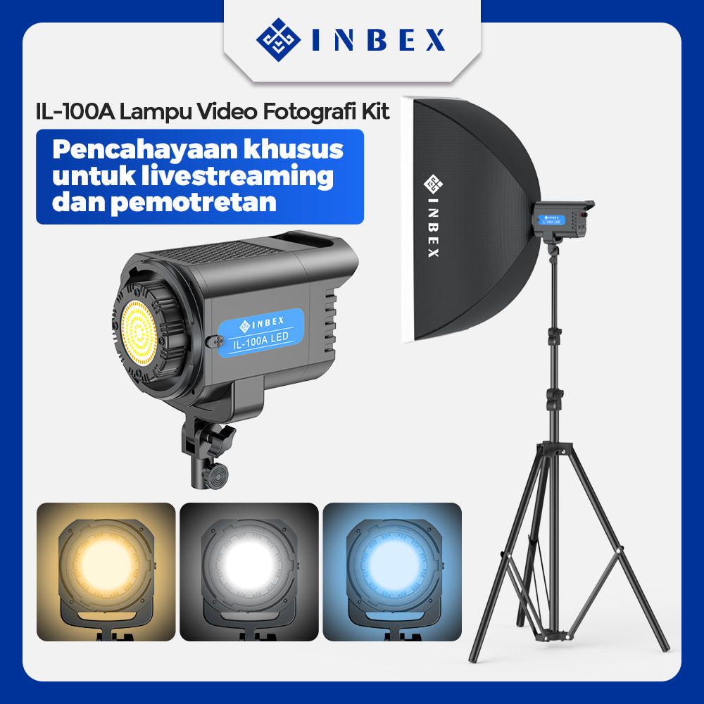 【24H Shipping】INBEX IL-100A LED Video Light Daylight CRI 95 with 60×90 Softbox+2.8M Tripod For Studio Photography/Live streaming Lighting