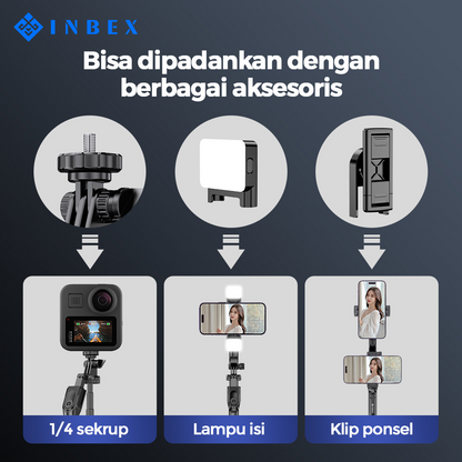 INBEX IB-4 Tongsis Tripod Bluetooth Remote with Video Light+Phone Holder
