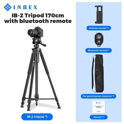 INBEX  IB-2 170CM Tripod Kamera Hp Bluetooth Remote Tripot Handphone Paduan Aluminum Tripod with Holder and Carry Bag