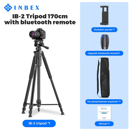 INBEX  IB-2 170CM Tripod Kamera Hp Bluetooth Remote Tripot Handphone Paduan Aluminum Tripod with Holder and Carry Bag